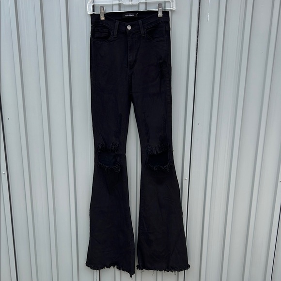 GJG Denim Rodeo Ripped Distressed Flare Fall Bell Bottom Black Flared Jeans 3 - Picture 6 of 11